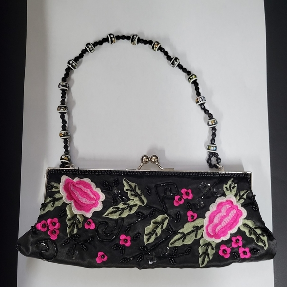 Satin Beaded Clutch / Cossbody/ Evening bag - Picture 7 of 8